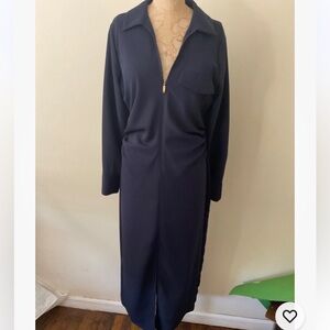 NWT ZARA ZIPPERED SHIRTDRESS SIZE MEDIUM Navy Long Sleeve Zip-Up Dress